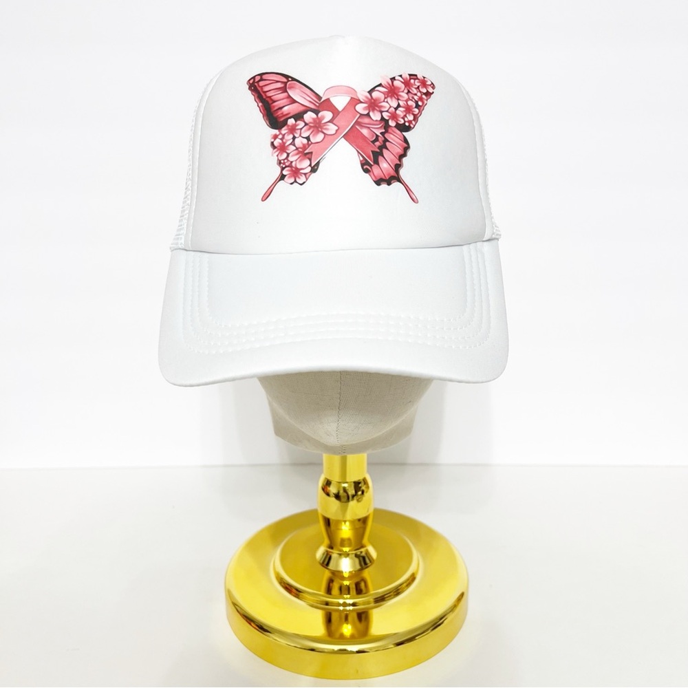 Breast Cancer Awareness Trucker Hat 🎀 Pink Ribbon Butterfly Mesh Cap Adjustable
